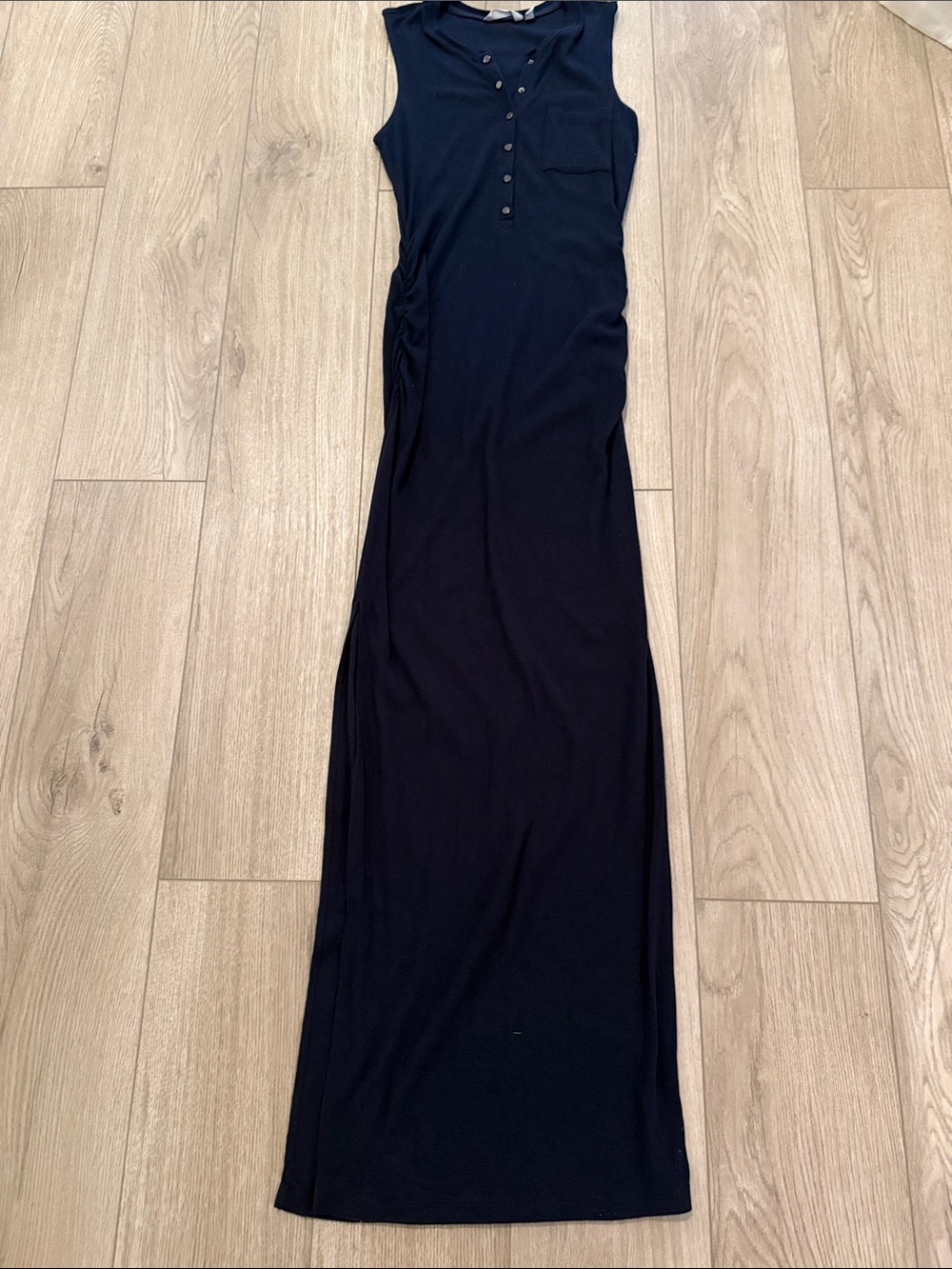 Athleta Sleeveless Navy Maxi Dress with Snap Front